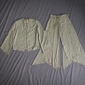 Joseph Ribkoff Couture 2pc Set Sage Green Shimmer Jacket Wide Leg Wrap Pants 8